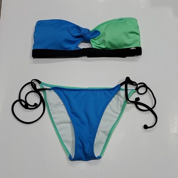 PINK Color Block Bikini in Blue & Green Size S - Picture 1 of 13